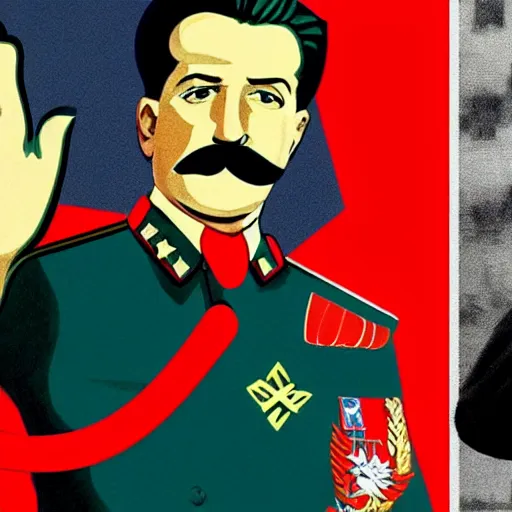 Prompt: youtube influencer prison guard saluting Stalin in style of American propaganda poster