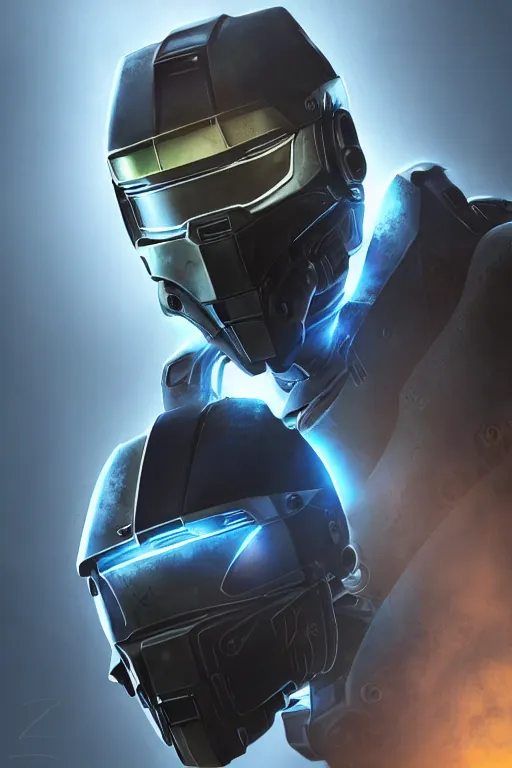 Image similar to robot ninja mask helmet halo master chief radiating a glowing aura global illumination ray tracing hdr fanart arstation by ian pesty and katarzyna da „ bek - chmiel