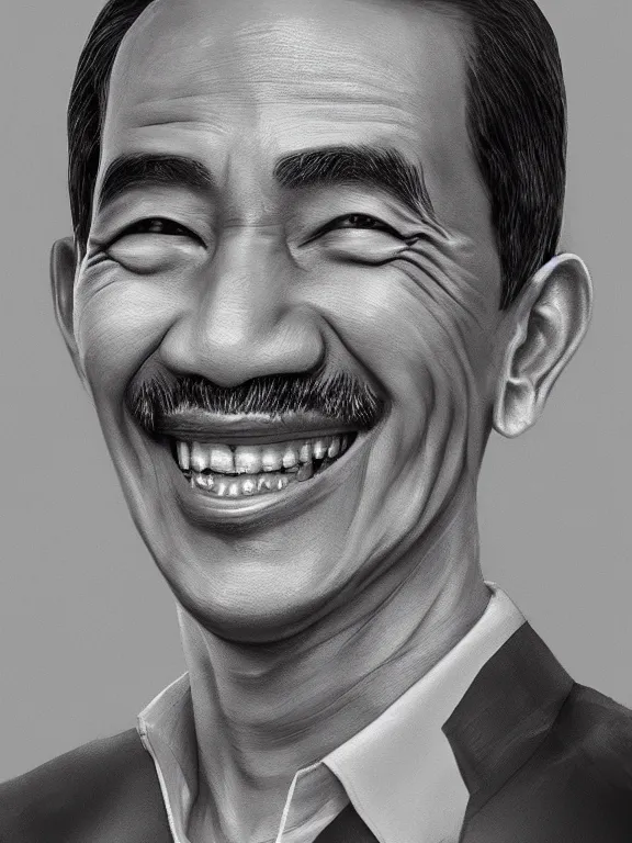 Prompt: photo of president joko widodo with simple smile and clean shaved, paint, detailed, digital art, artstation, portrait, hd 4 k, artgerm