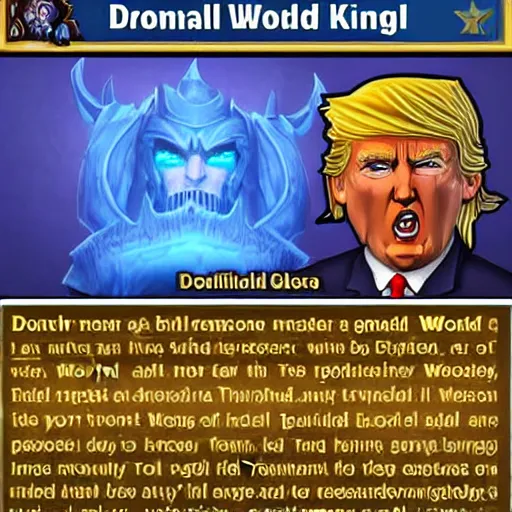 Prompt: donald trump in world of warcraft, the lich king