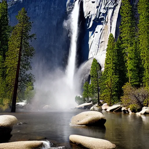 Prompt: an award - winning professional photograph of a waterfall in yosemite national park, zeiss, nikon, beautiful, high - resolution