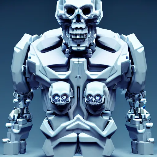 Image similar to cybernetic overlord of the demonverse, skull, upper torso included, medium shot, 1 0 0 mm lens, f 2. 8, hard surface, ceramics, reflections, ambient occlusion, raytracing, unreal engine 5, pixel art 8 - bit, by beeple