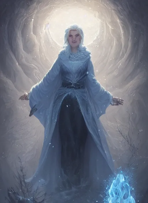 Image similar to a mage casting a frost spell by charlie bowater and john howe