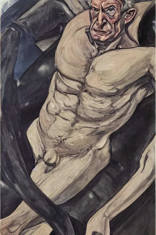 Image similar to Beast (Dr. Henry Philip Hank McCoy) from the X-Men by Lucian Freud