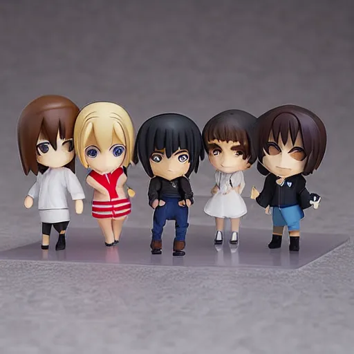 Image similar to cast of friends as Nendoroid figures, anime style, product photo