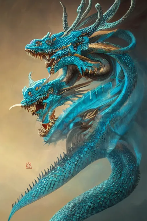 Image similar to cyan chinese dragon - snake - deer hybrid fantasy, intricate, elegant, highly detailed, digital painting, artstation, concept art, matte, sharp focus, illustration by zhelong xu yuuki morita antonio j. manzanedo