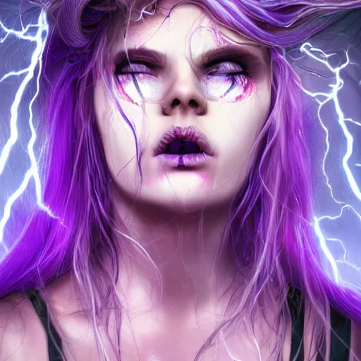 Prompt: detailed photo portrait of a furious teen girl with thin, hair-like purple tentacles on her head and bright purple eyes, 8k, trending on DeviantArt, face enhance,hyper detailed ,full of colour, dramatic lightning