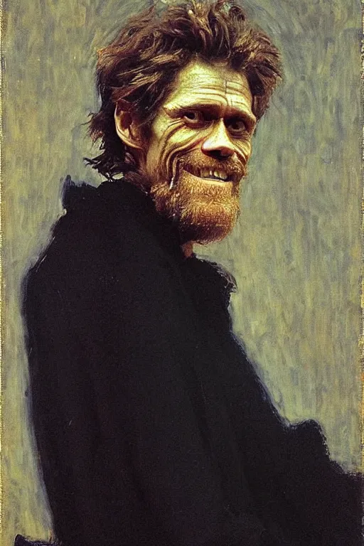 Prompt: willem dafoe, portrait, painting by ilya repin