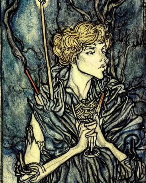 Image similar to tarot card detailed painting, illustration in style of Arthur Rackham