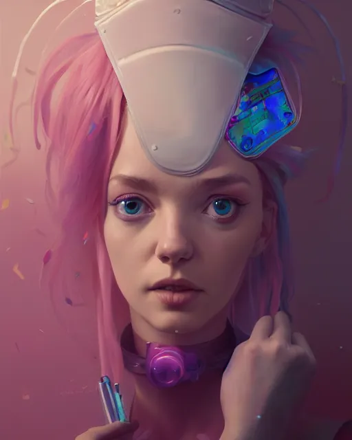 Image similar to highly detailed surreal vfx portrait of a candypunk nurse, stephen bliss, unreal engine, greg rutkowski, loish, rhads, beeple, makoto shinkai and lois van baarle, ilya kuvshinov, rossdraws, tom bagshaw, alphonse mucha, global illumination, detailed and intricate environment