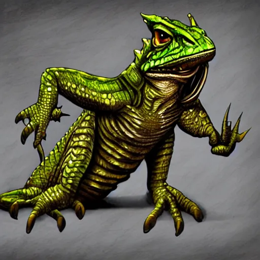 Prompt: lizard wearing rogue armor, Lizardman thief, D&D, digital painting, highly detailed, concept armor, sharp focus