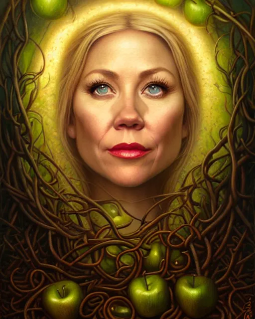 Image similar to detailed portrait of christina applegate apple!! gate!! by tomasz alen kopera and peter mohrbacher and johanna martine! and margaret keane! coherent luminescent