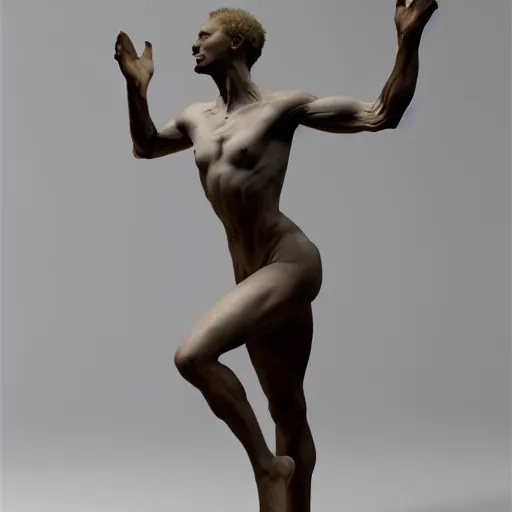 Image similar to renaissance full body philosophical sculpture, highly detailed, photorealistic portrait, bright studio setting, studio lighting, crisp quality and light reflections, unreal engine 5 quality render