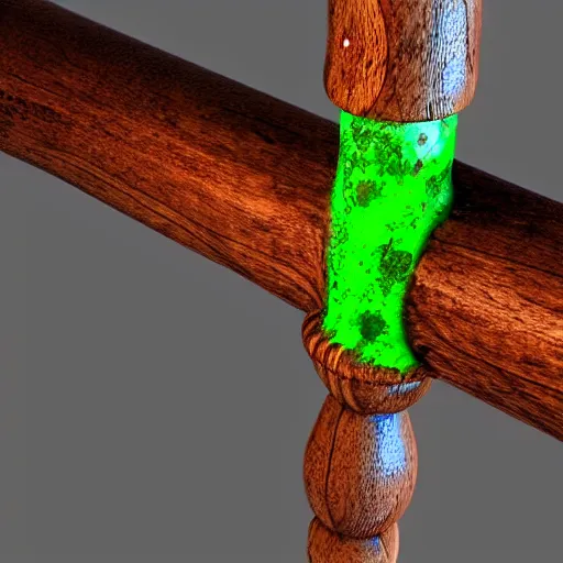 Image similar to wooden staff with green slime on it, octane render