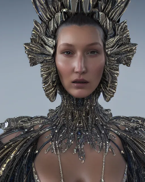 Prompt: a highly detailed metahuman 4 k close up render of an alien goddess bella hadid monument atlantis in iris van herpen dress schiaparelli in diamonds crystals swarovski and jewelry iridescent in style of alphonse mucha gustav klimt trending on artstation made in unreal engine 4