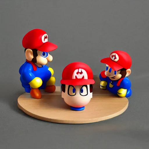 Prompt: figuma, wooden mario, toy, on the table