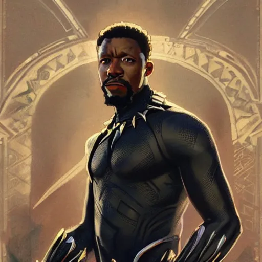 Prompt: Gavin McInnes in Black Panther, portrait art by alphonse mucha and greg rutkowski, highly detailed, digital painting, concept art, illustration, dim lighting with twilight rays of sunlight, trending on artstation, very detailed, smooth, sharp focus, octane render