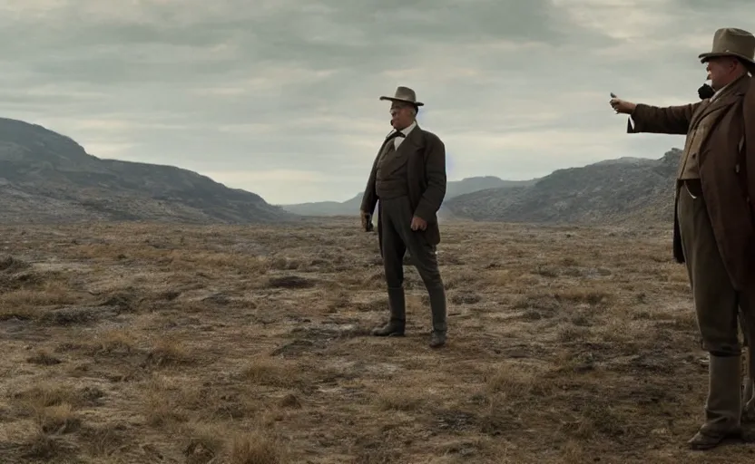 Image similar to Leonardo DiCaprio as Theodore Roosevelt in 'Roosevelt' (2017), movie still frame, oscar nominated cinematography, volumetric lighting, 8k resolution