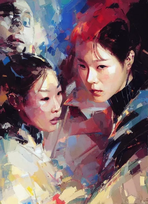 Prompt: Lee Jin-Eun by John Berkey and Vincent Di Fate, rule of thirds, seductive look, beautiful, in intergalactic hq, ethereal lighting, smooth, masterpiece, Refined