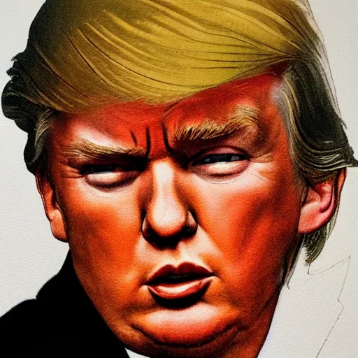 Prompt: photorealistic picture, by bob peak and alex ross, young donald trump propaganda poster, gouache and wash paints, fine details, fine intricate, fine facial proportionate, fine body proportionate, fine fix broken line, fine fix duplicate line, smooth focus, sharp details, bokeh, 4 k, fine 5 k details