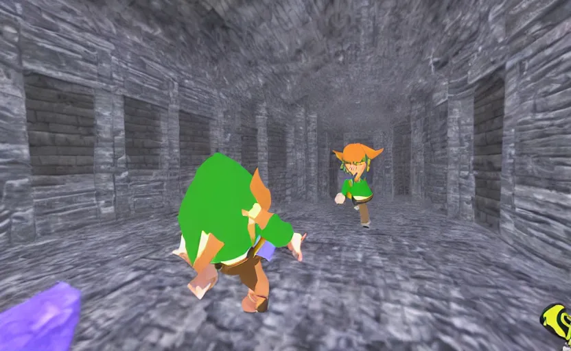 Prompt: Go pro footage of link entering a dungeon