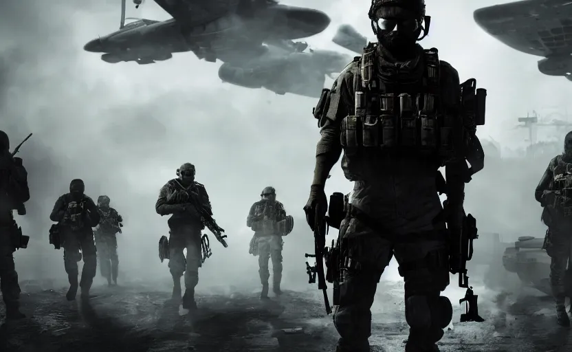 Image similar to Call of Duty Modern warfare promotional art, key art, 3d render, Unreal Engine, octane render, ray tracing, Unity, highly detailed, high quality, HD, 4k, 8k, realistic, sharp, trending