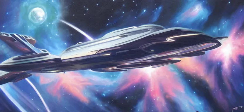 Prompt: beautiful masterpiece painting of spaceship in space, Gallante Thantos Carrier, by juan ortiz 8k