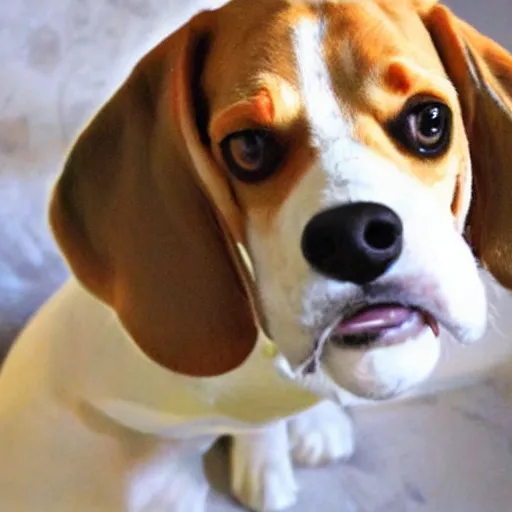 Prompt: a beagle made of cheese hiperrealistic