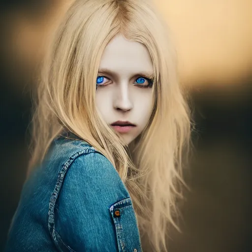 Prompt: A gorgeous blonde with blue eyes, in love, grungy, unkept hair, glowing eyes, modelsociety, radiant skin, huge anime eyes, RTX on, perfect face, intricate, Sony a7R IV, symmetric balance, polarizing filter, Photolab, Lightroom, 4K, Dolby Vision, Photography Award