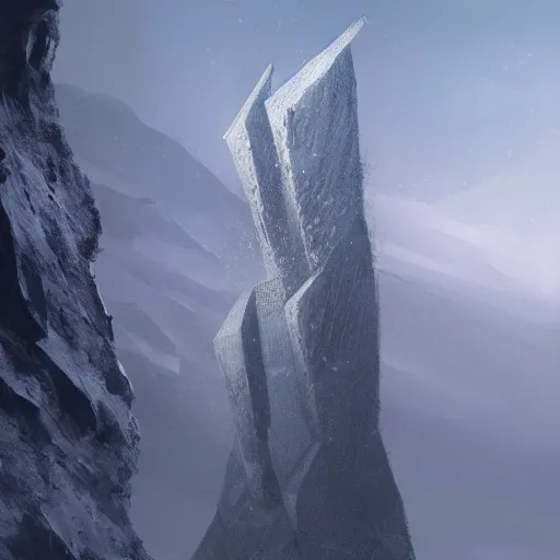 Prompt: an architectural concept of a fantasy tower in the top of a mountain, during winter with snow, trending on artstation, byeytan zana, environmental concept art & design, digital 2 d