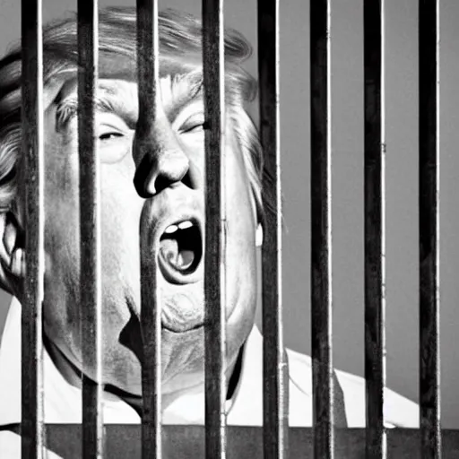 Donald Trump In Jail, Behind Bars Crying Tears And | Stable Diffusion