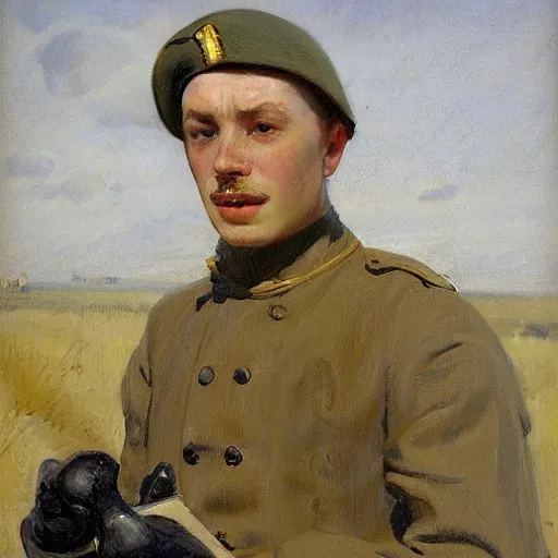 Prompt: portrait of a terrified soldier with an ice cream cone in his hand by emile friant