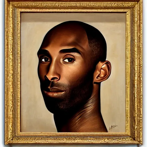 Image similar to portrait of kobe bryant with detailed, textured skin and piercing eyes, by nikolay makovsky