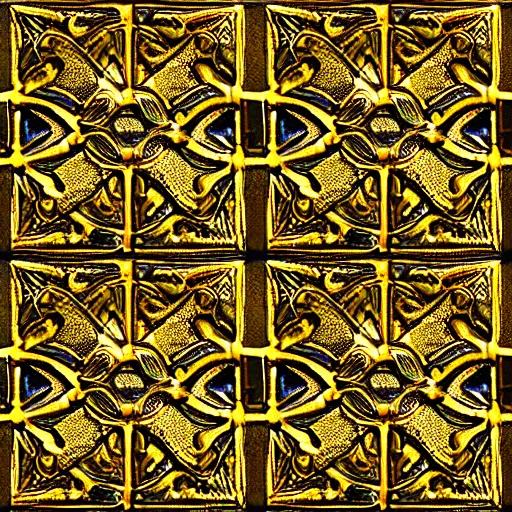 Image similar to 3d render of an abstract medieval pattern gold tile, symetrical