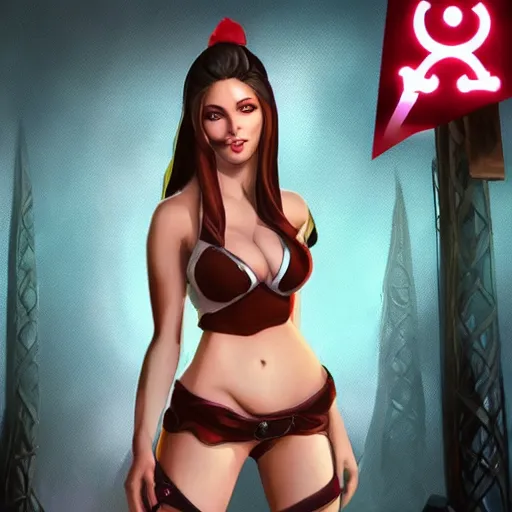 Prompt: amanda cerny as a character in the game league of legends, with a background based on the game league of legends, detailed face