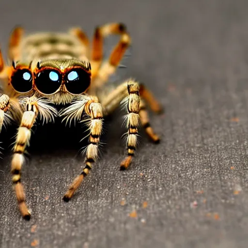 Prompt: jumping spider with a human face