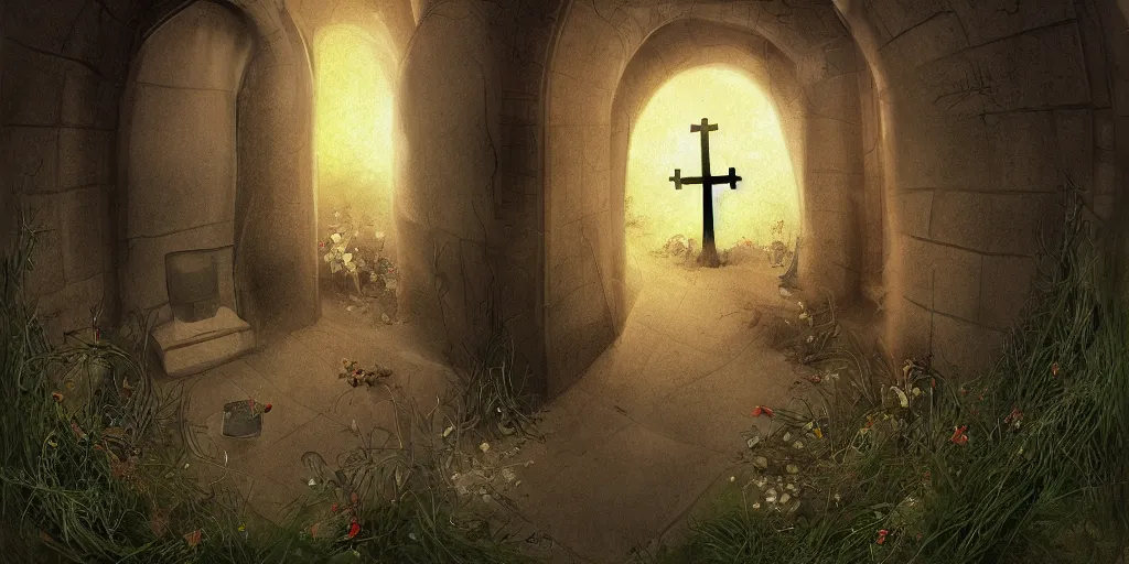 Prompt: Portal to hell in a cemetery, digital painting, demons and sin