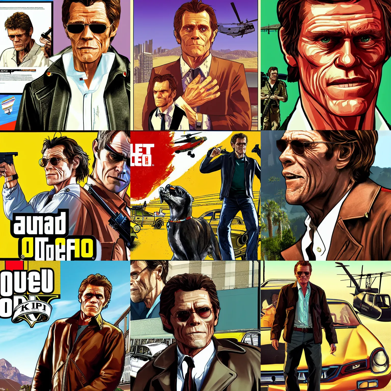 Prompt: willem dafoe in gta v promotional art by stephen bliss, no text