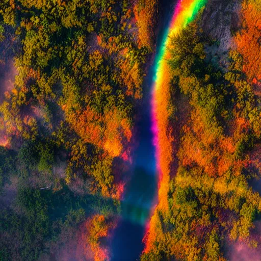 Image similar to a stunning areal photo of victoria falls zambia zimbabwe early morning mist thousands of colorful tropical birds formation sunrise rainbow award winning photo, 1 0 0 mm lens, f 2. 8, low contrast hdr filter