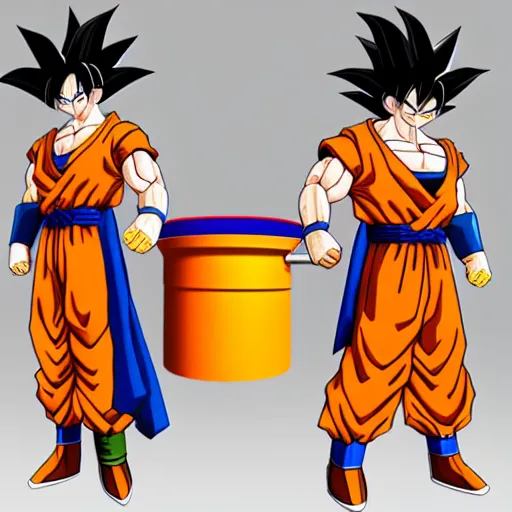 Image similar to goku from dragonball emptying a septic tank, 3 d render, realistic