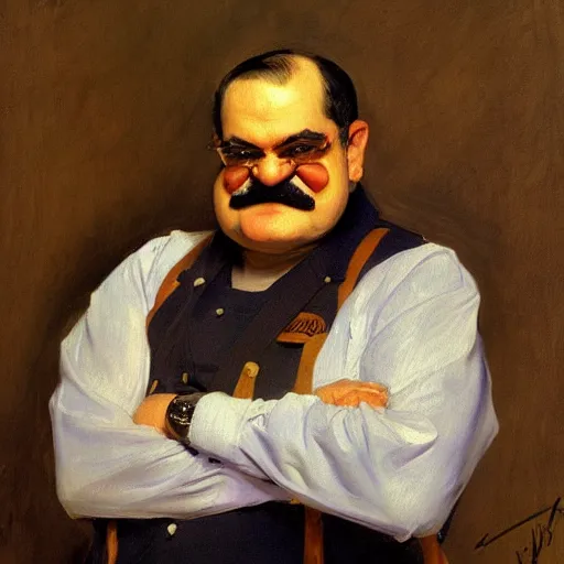 Prompt: painting of wario by sargent and leyendecker