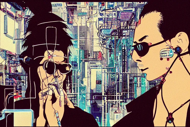 Image similar to man with wires on his head and a cigarette in his mouth, cyberpunk art by hayao miyazaki, behance contest winner, panfuturism, circuitry, darksynth, future tech