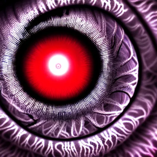 Image similar to a detailed extremely close up of inside the iris, cornea, red image, microscopic, extremely close up drawing by junji ito, cgsociety, generative art, lovecraftian, parallax, cosmic horror, extremely detailed, hyperrealism, unreal engine, octane render, award winning, masterpiece, highly detailed, realistic, 4 k, digital