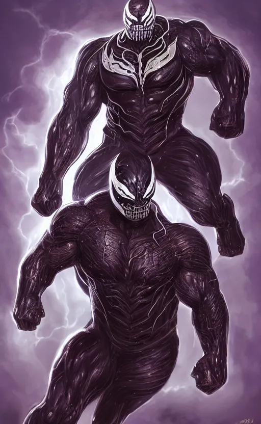 Image similar to full body portrait of venom as thanos, dynamic lighting, cinematic, ultra detailed, trending on art station, stunning visuals, creative, fantasy concept art