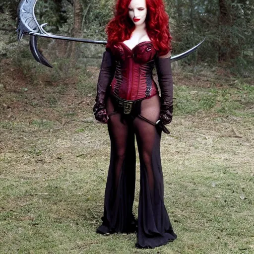 Prompt: full body photo of christina hendricks as a vampire warrior,