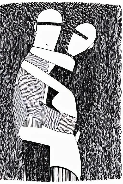 Image similar to graphic art illustration of a single line depicting a couple hugging