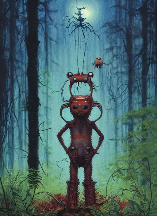 Image similar to cuddly friendly alien in the woods by a river gorgeous lighting, lush forest foliage blue sky a hyper realistic painting by chiara bautista and beksinski and norman rockwell and greg rutkowski, weta studio, and lucasfilm