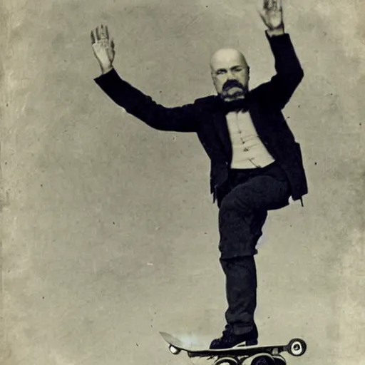 Prompt: lenin doing a kickflip with a skate