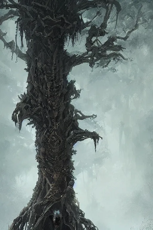 Prompt: tall bone tree of bones eerie by greg rutkowski ultrahd