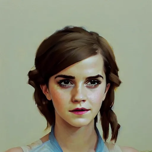 Image similar to Greg Manchess portrait painting of emma watson as Overwatch character, medium shot, asymmetrical, profile picture, Organic Painting, sunny day, Matte Painting, bold shapes, hard edges, street art, trending on artstation, by Huang Guangjian and Gil Elvgren and Sachin Teng